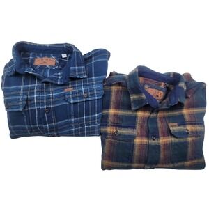 Orvis Mens‎ Heavy Flannel Shirt Plaid Blue Brown Button Down XL Pockets Lot of 2